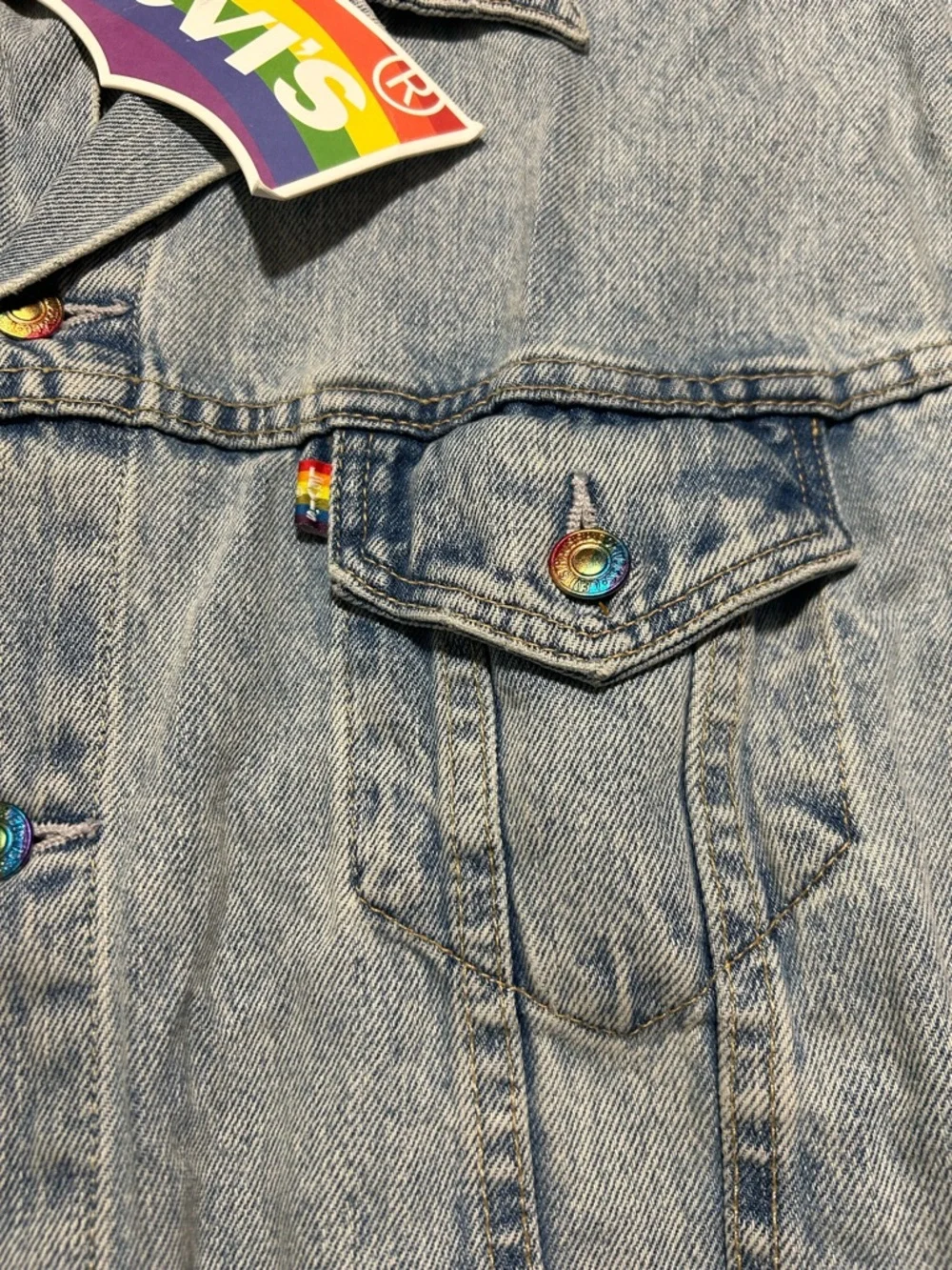 Levi’s Premium Pride Denim Jacket Rainbow Buttons Graphic Back NWT Size Large - Picture 4 of 7